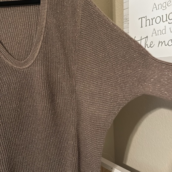 Express Dolman sleeve brown and sparkly V-neck sweater - Picture 2 of 2